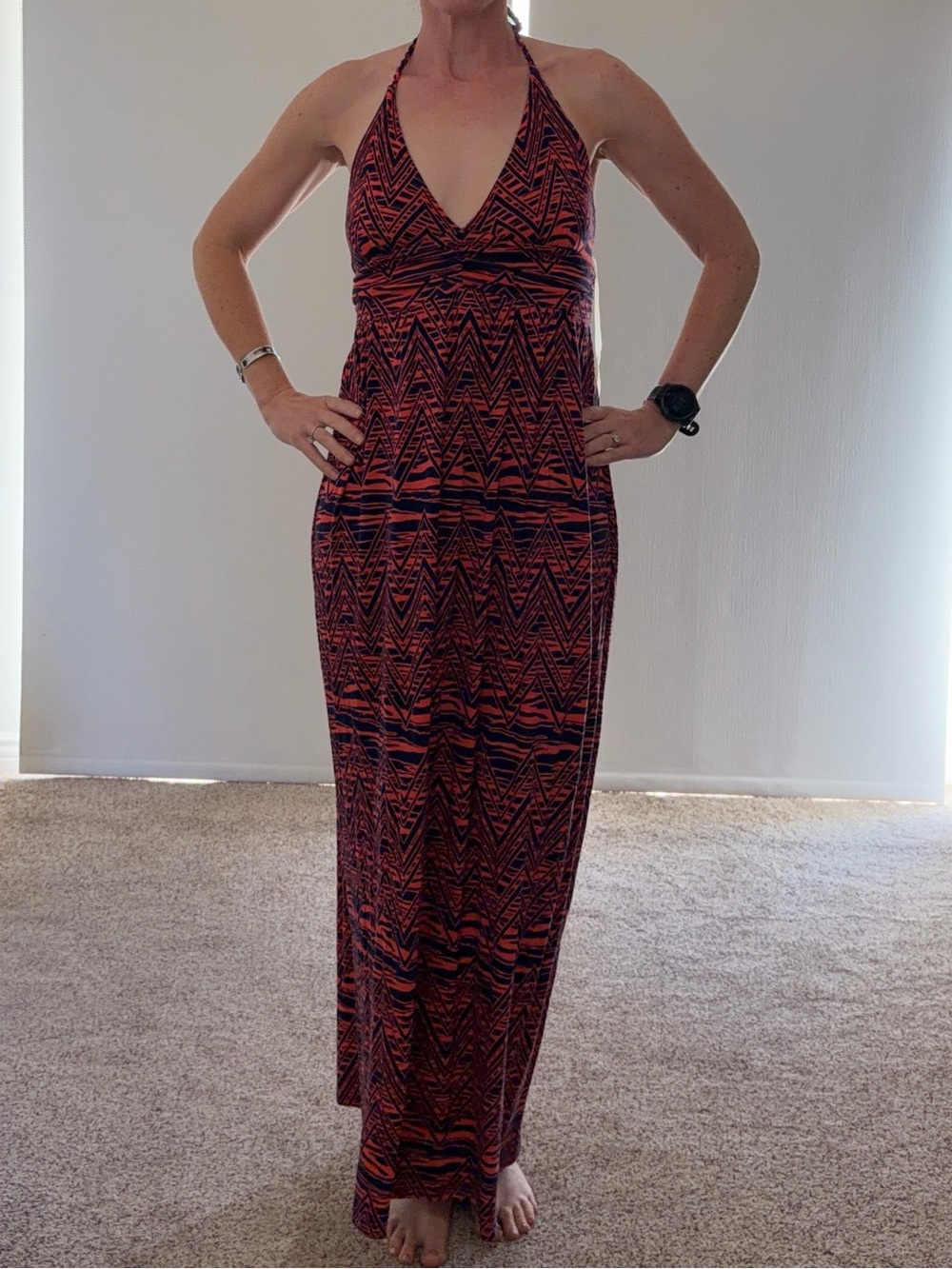 Aqua halter top Tribal Print Maxi Dress Swim coverup in Coral & Navy